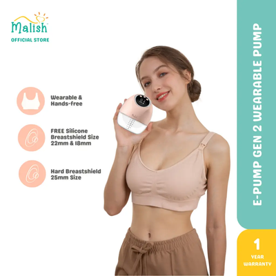 Malish E-Pump 2nd Gen Slim Wearable Handsfree Breastpump Gen2 Rechargeable Pam Susu + FREE GIFTS