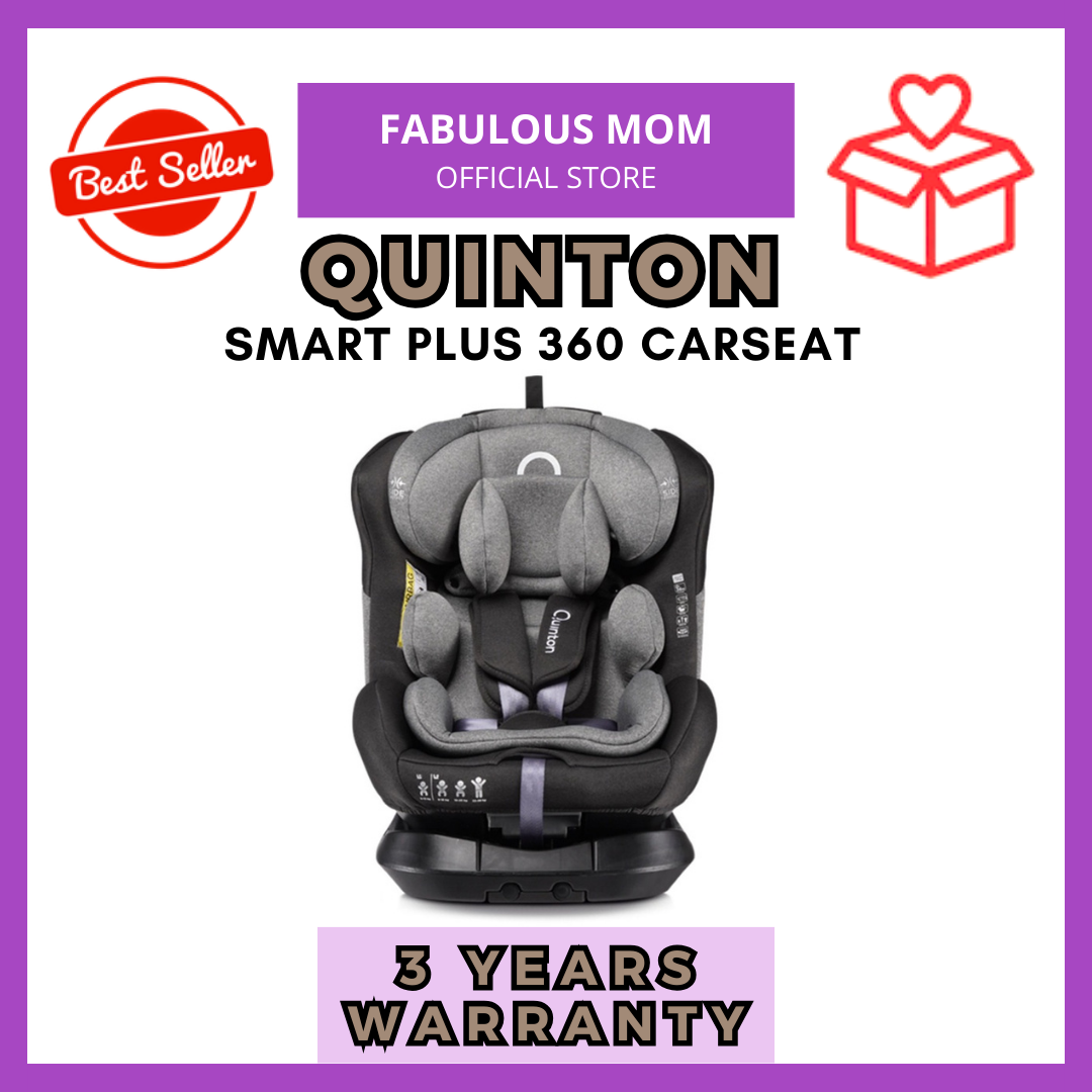 Quinton Smart Plus Car Seat ISOFIX 360 Newborn to 12 Years + FREE GIFT 5 in 1 Mummy Diaper Bag Set [3 Years Warranty]