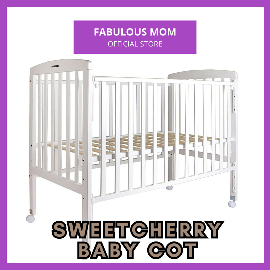 Sweet Cherry Fabio Wooden Baby Cot with Wheels