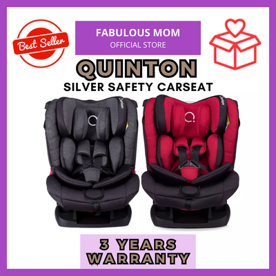 Quinton Silver Safety Newborn to 12 Years Carseat Seatbelt + FREE GIFT 5 in 1 Mummy Diaper Bag Set [3 Years Warranty]