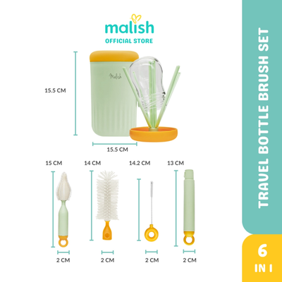 [MALISH] Travel Bottle Brush Multifunctional Silicone Berus Botol Set