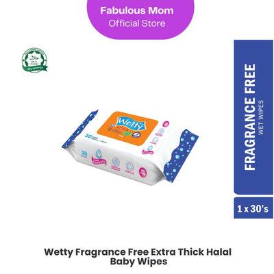 Wetty Wet Tissue Fragrance Free Extra Thick Honeycomb Halal Wet Wipes 1 x 30's