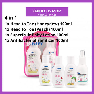 [FIFFY] Baby Travel Size Toiletries Set SuperFruit Sanitizer Head To Toe Wash Gift Set