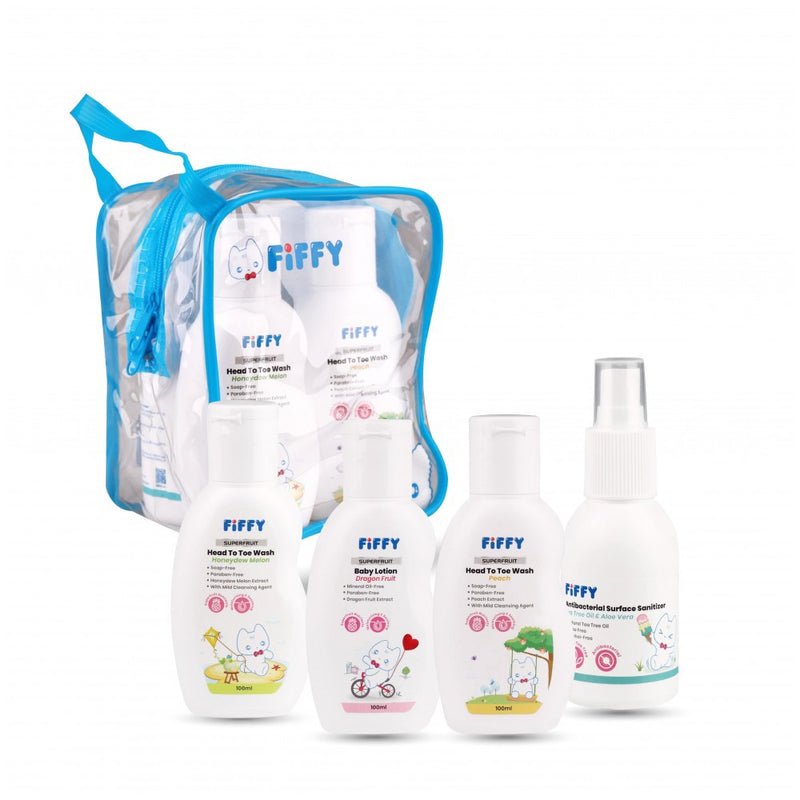 [FIFFY] Baby Travel Size Toiletries Set SuperFruit Sanitizer Head To Toe Wash Gift Set