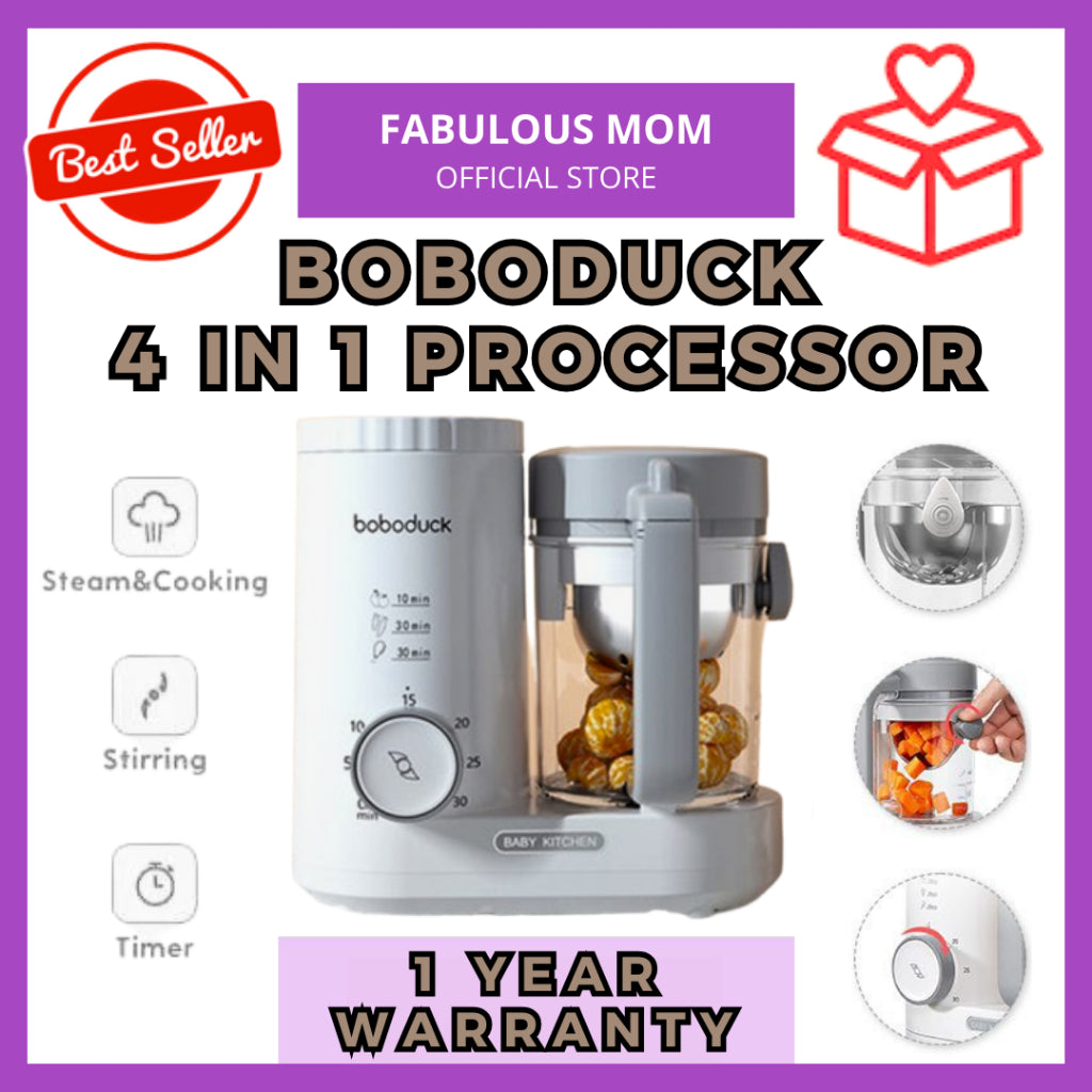 Boboduck 4-in-1 Baby Food Processor, Blender, Steamer Multifunctional Processor + FREE GIFT FM RM15 CASH VOUCHER