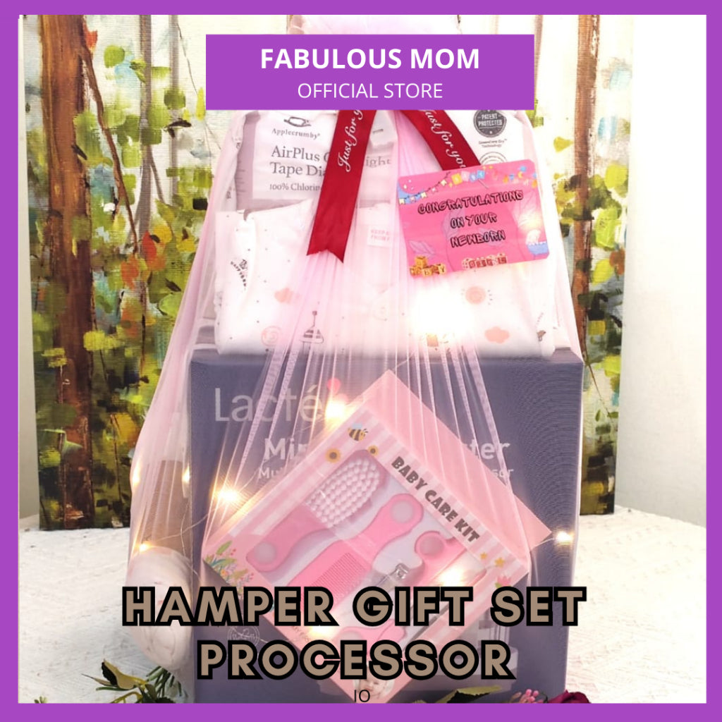 Set Hamper Bayi Food Processor + LED Lamp Hadiah Bayi Swaddle Wipes Care Kit