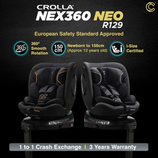 MOTHER'S DAY PROMO[CROLLA] NEW NEX360 NEO R129 Car Seat ISOFIX 360 Newborn to 12 Years 150cm [3 Years Warranty] + FREE CROLLA CAR SEAT MIRROR