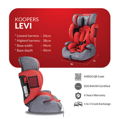 Koopers Levi Booster CarSeat + FREE GIFT 5 in 1 Mummy Diaper Bags Set [6 Years Warranty]