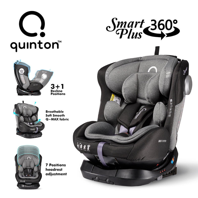 Quinton Smart Plus Car Seat ISOFIX 360 Newborn to 12 Years + FREE GIFT 5 in 1 Mummy Diaper Bag Set [3 Years Warranty]