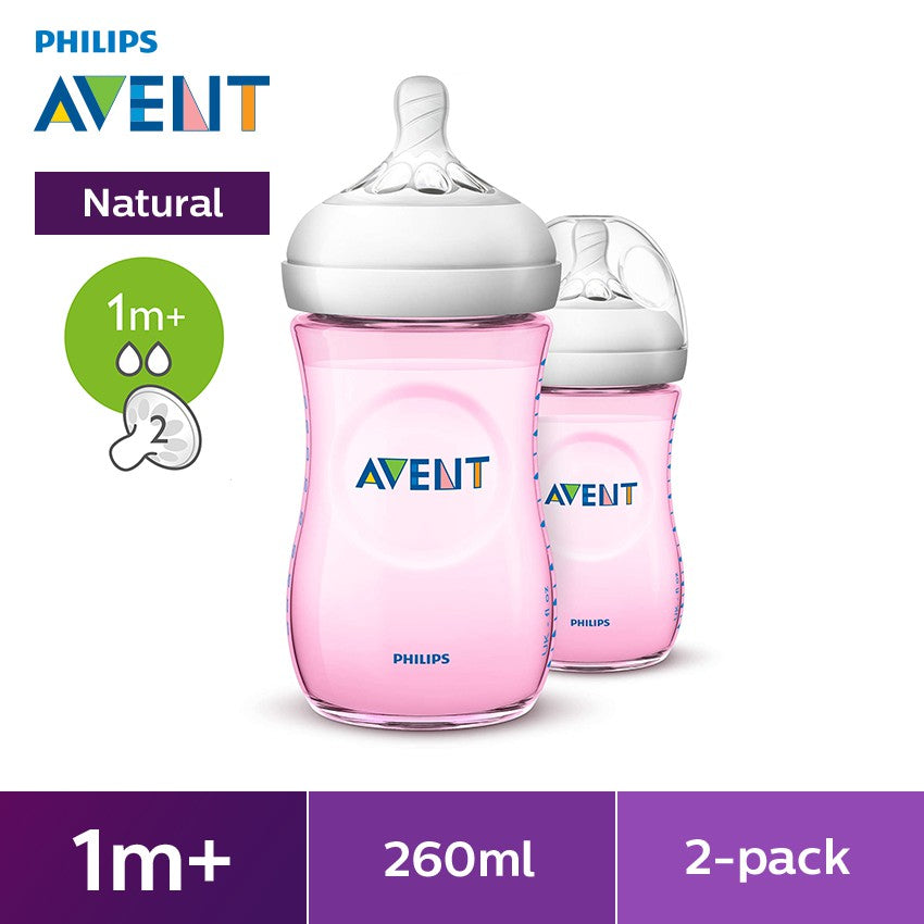 Philips Avent Natural 2.0 Baby Bottle 9oz / 260ml - Pink [Twin Pack]