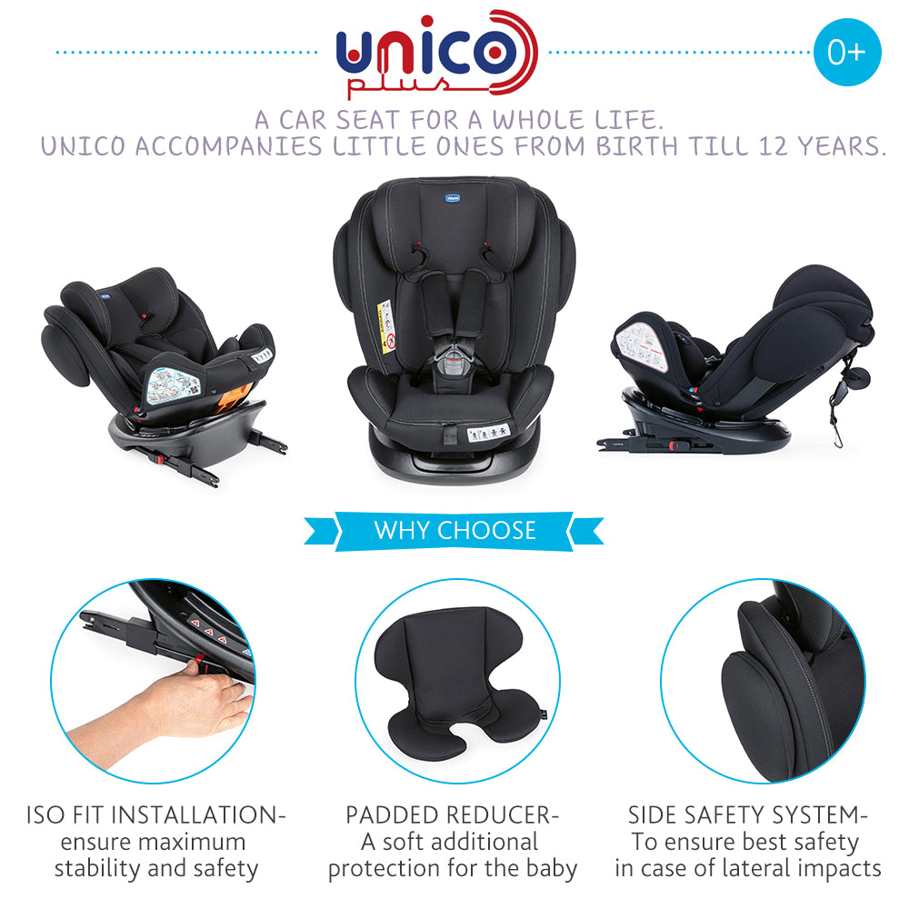 Chicco Unico Plus Siège Auto Bébé ISOFIX Inclinable 0-36 kg, Groupe 0+/1/2/3  pour Enfants de 0 à 12 ans Noir