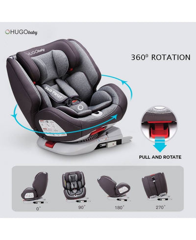 HugoBaby 360 Twist Car Seat ISOFIX 360 Newborn to 12 Years + FREE GIFT 5 in 1 Mummy Diaper Bag Set [6 Years Warranty]