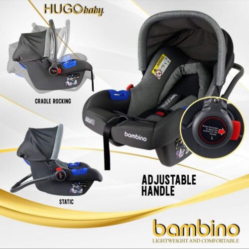 Hugo Baby Bambino Infant Car Seat & Carrier + FREE GIFTS (3 TIER DRYING RACK OR CADDY DIAPER ORGANIZER BAG)