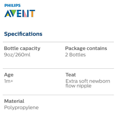 Philips Avent Natural 2.0 Baby Bottle 9oz / 260ml - Pink [Twin Pack]