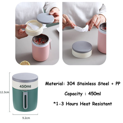 Stainless Steel Thermos Food Jar Vacuum Flask Insulated Lunch Box 450ml